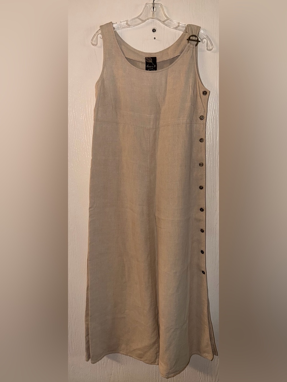 Dana Buchman Beige Linen Maxi Dress with Side Buttons